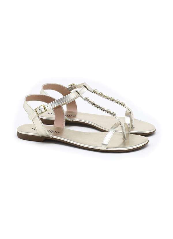 Via Scarpa - Sandália Rasteira Via Scarpa Aplicações Ouro