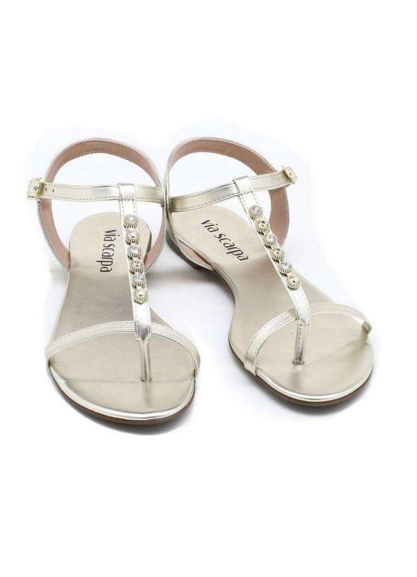 Via Scarpa - Sandália Rasteira Via Scarpa Aplicações Ouro 2