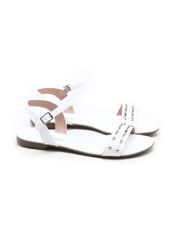 Via Scarpa - Sandália Rasteira Via Scarpa Tachas Branco