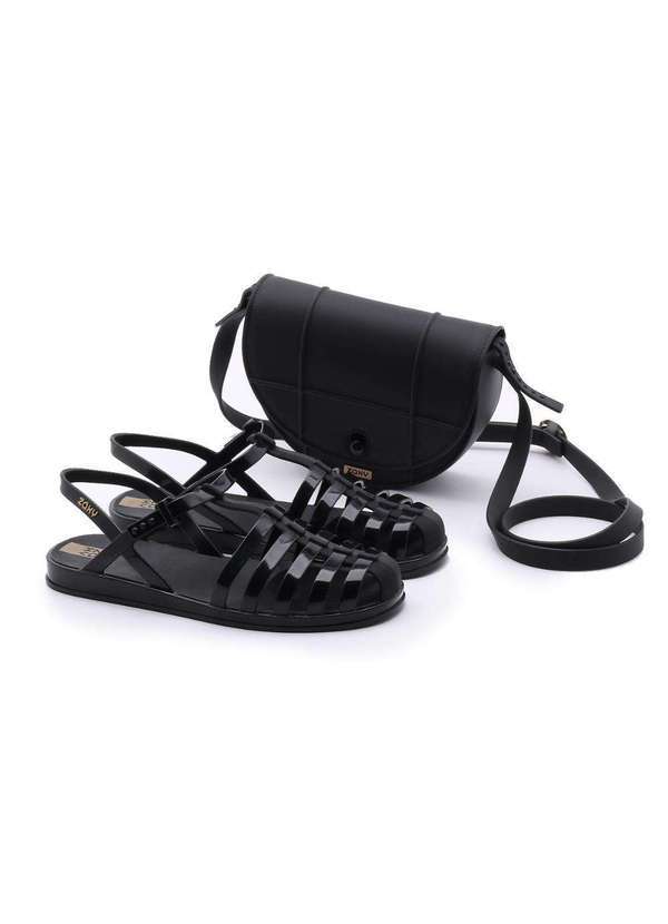 Zaxy - Sandália Rasteira Zaxy Combina e Bolsa Preto