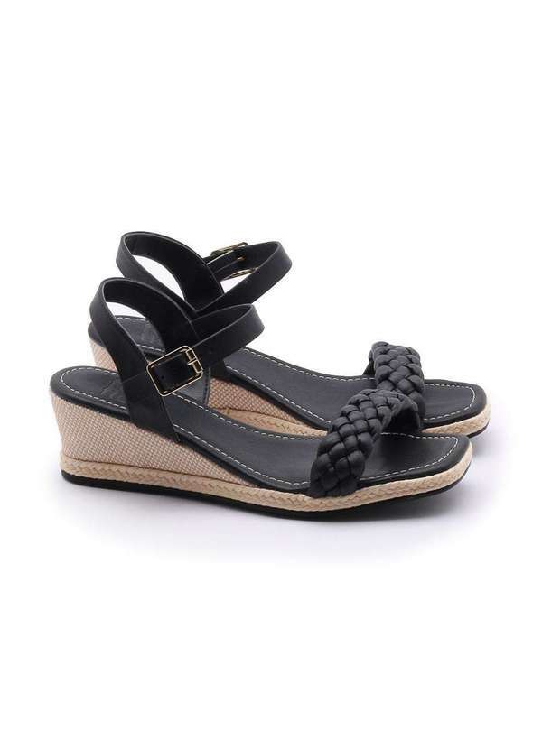Fun Flats - Sandália Fun Flats Anabela Trançada Preto