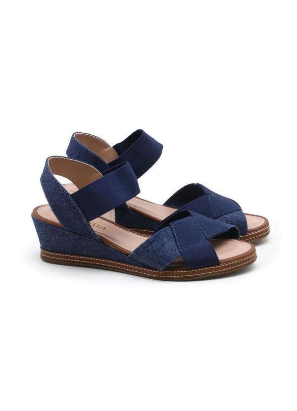 Via Scarpa - Sandália Via Scarpa Anabela Jeans Azul
