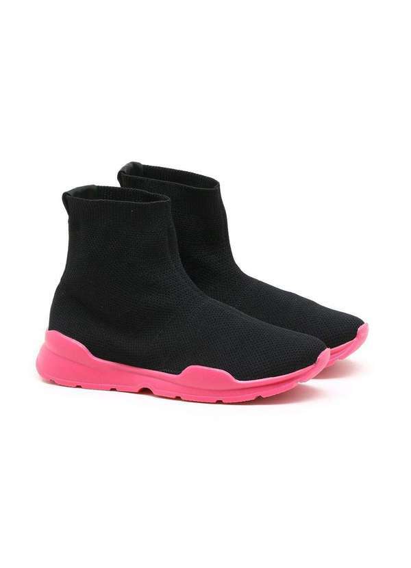 Quiz - Tênis Quiz Cano Alto Knit Preto/Rosa