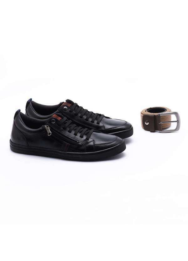 Rafarillo - Sapatênis Rafarillo Mid Summer Couro com Zíper e Cinto Preto
