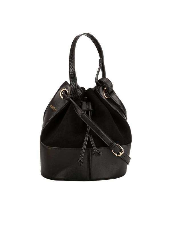 Gabriela - Bolsa Saco Média Gabriela Detalhe em Recortes Camurça Preto Preto