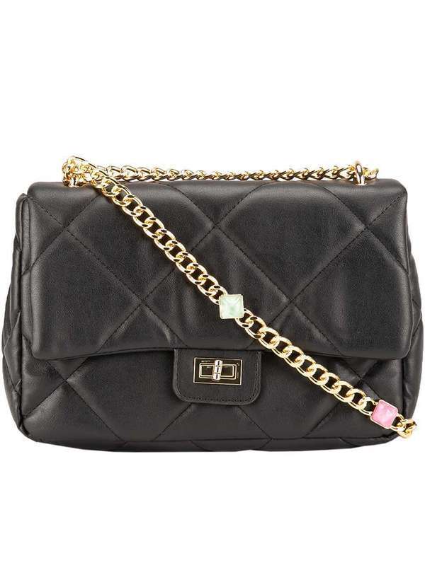 Gabriela - Bolsa Tiracolo Pequena Gabriela Pedraria Matelassê Preto Preto