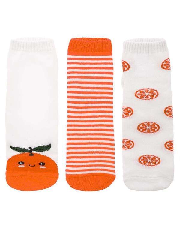 Stz - Kit Meia Cano Baixo Stz 3 pares 34-38 Fruta Laranja Branco Colorido