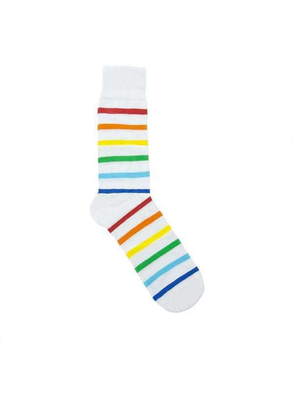Stz - Meia Cano Alto Stz 39 Ao 43 Listras Branco Colorido