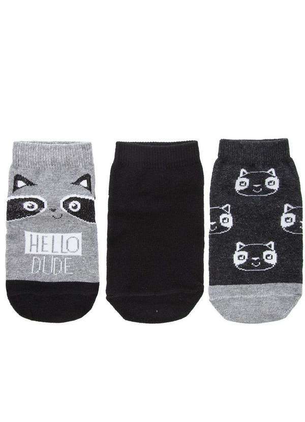 Stz - Kit Meia Bebê Cano Baixo Stz 3 pares 18-21 Guaxinim Preto Colorido