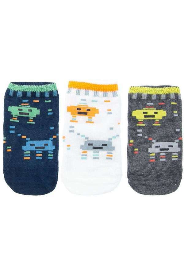 Lupo - Kit Meia Infantil Cano Baixo Lupo 3 pares 20-23 Game Color Colorido