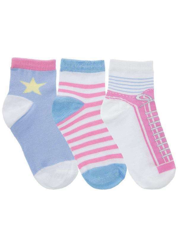 Stz - Kit Meia Infantil Cano Baixo Stz 3 pares 22-25 Cadarço Color Colorido