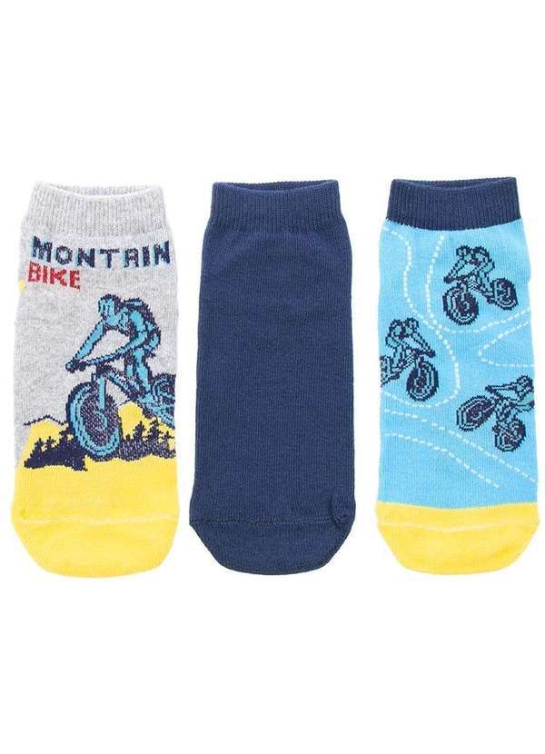 Stz - Kit Meia Infantil Cano Baixo Stz 3 pares 30-33 Bicicleta Azul Colorido