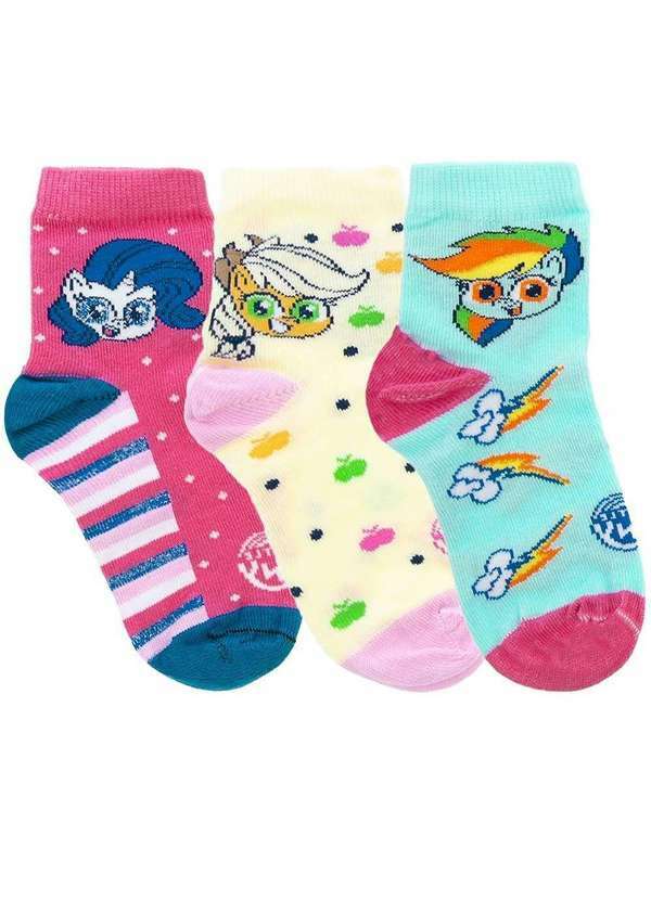 Stz - Kit Meia Infantil Cano Médio My Little Pony 3 pares 26-29 Color Colorido