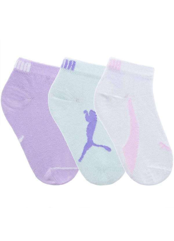 Puma - Kit Meia Invisível Infantil Puma 3 pares 29-34 Logo Color Colorido