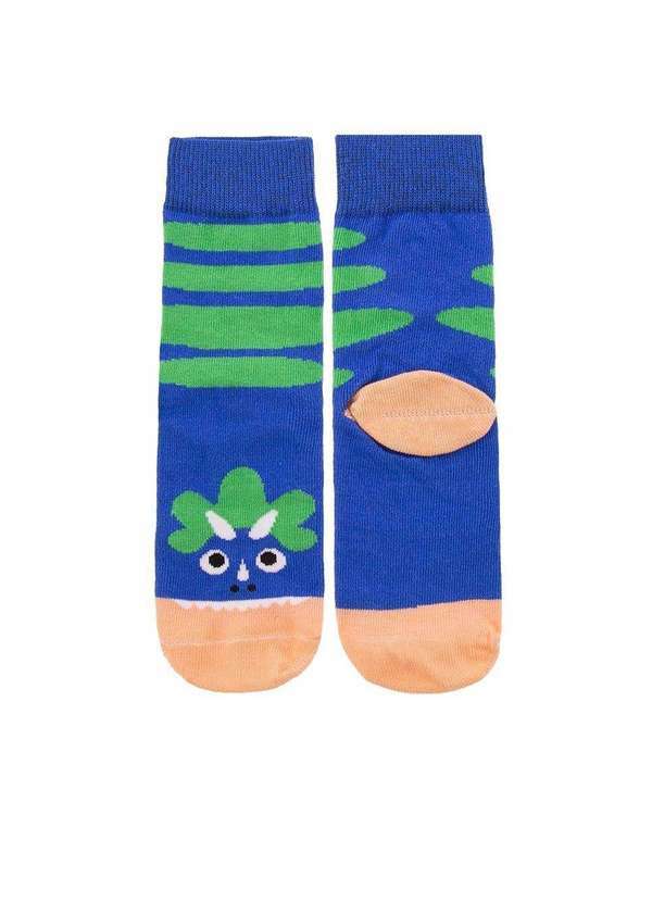 Stz - Meia Infantil Cano Médio Stz 22 Ao 25 Dinossauro Azul Colorido