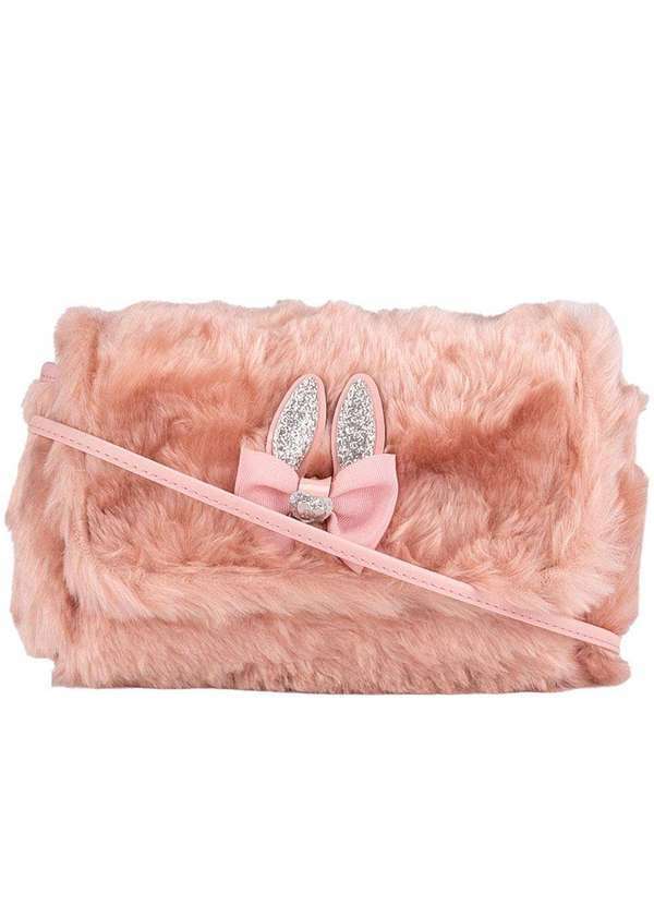 Molekinha - Bolsa Infantil Molekinha Tiracolo Laço Peluciado Glitter Nude Rosa