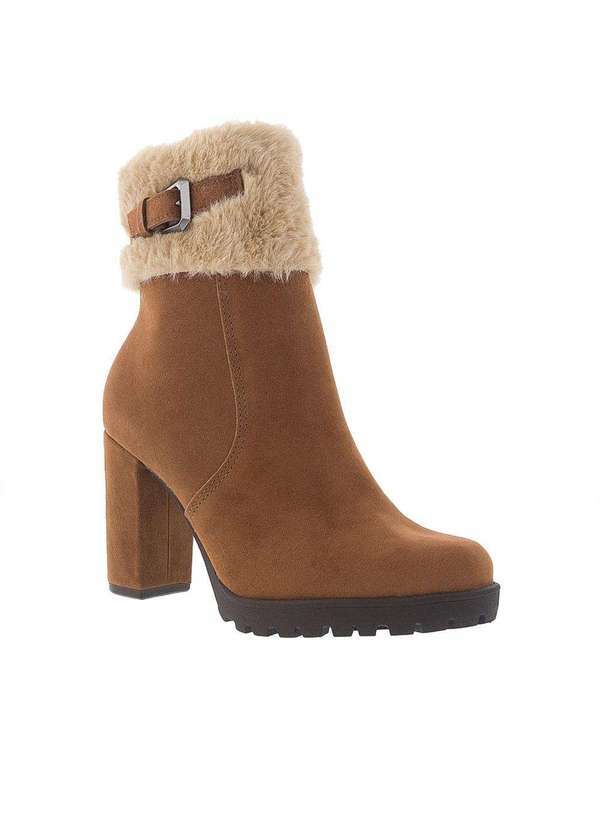 Via Marte - Ankle Boot Via Marte Meia Pata Peluciado Camurça Caramelo Caramelo