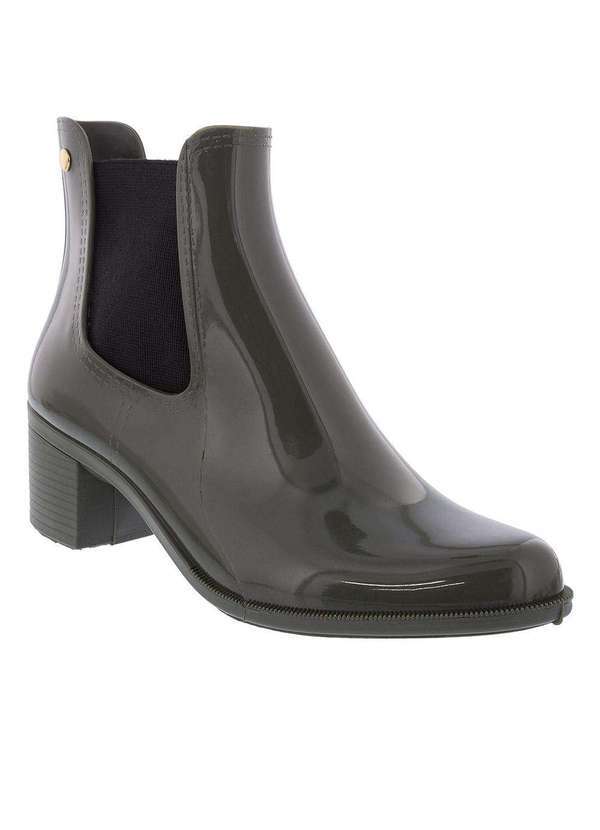 Terra & Agua - Ankle Boots Terra & Agua Salto Bloco Verniz Cinza Verde-Oliva