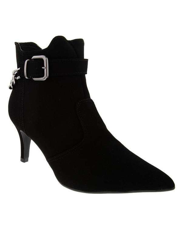 Bebecê - Bota Ankle Boot Bebecê Salto Fino Fivela Nobuck Preto Preto