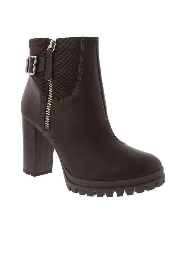 Dakota - Bota Ankle Boot Dakota Salto Grosso Zíper Marrom Marrom