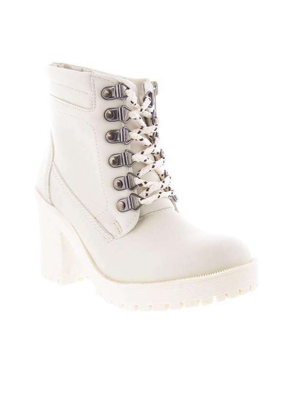 Gabriela - Bota Coturno Gabriela Salto Grosso Tratorado Ilhós Off White Off-White