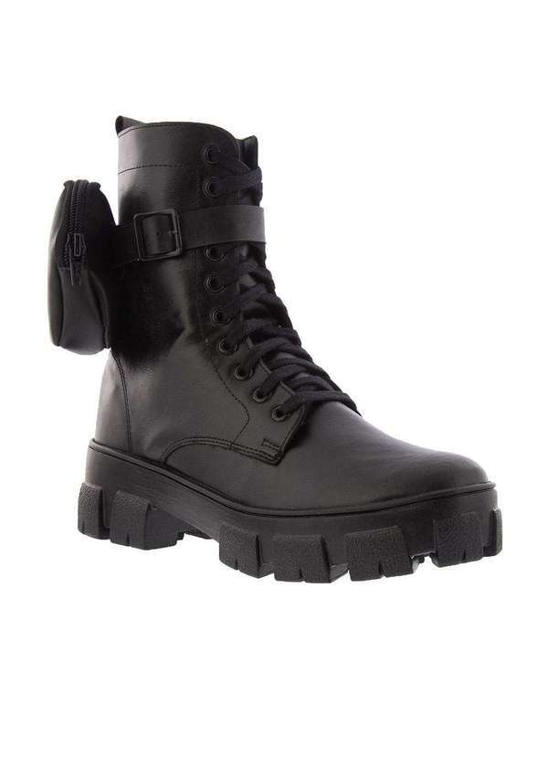 Gabriela - Bota Coturno Gabriela Tratorada Bolso Removível Preto Preto