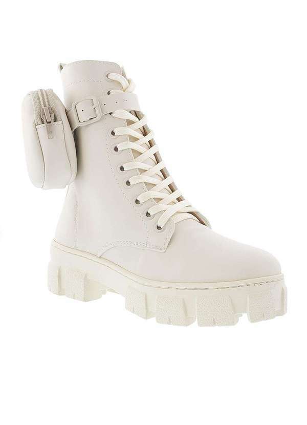 Gabriela - Bota Coturno Gabriela Tratorado com Bolso Removível Off White Off-White