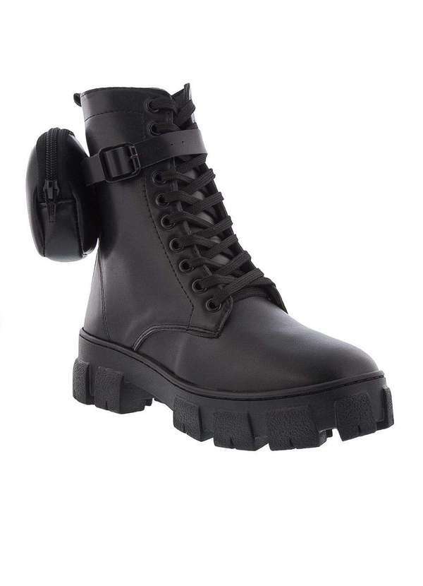 Gabriela - Bota Coturno Gabriela Tratorado com Bolso Removível Preto Preto