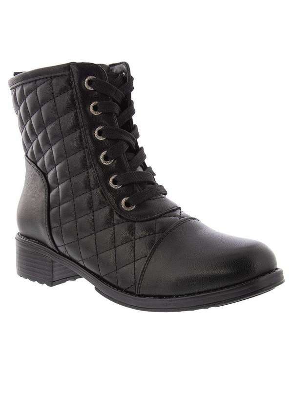 Mooncity - Bota Coturno Mooncity Salto Bloco Detalhe Matelassê Preto Preto