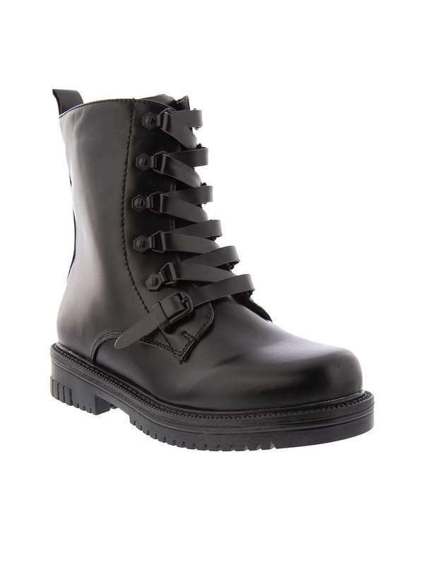 Mooncity - Bota Coturno Mooncity Tratorado Detalhe Ilhós Preto Preto