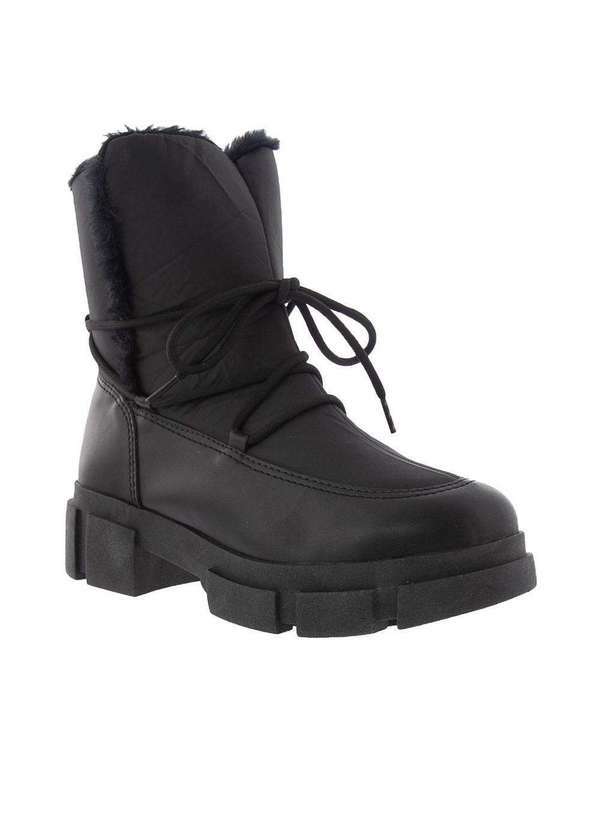 Quiz - Bota Coturno Quiz Detalhe Recortes Peluciado Preto Preto