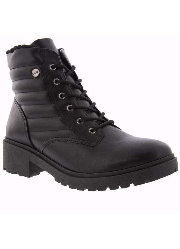 Quiz - Bota Coturno Quiz Salto Bloco Tratorado Pespontos Preto Preto