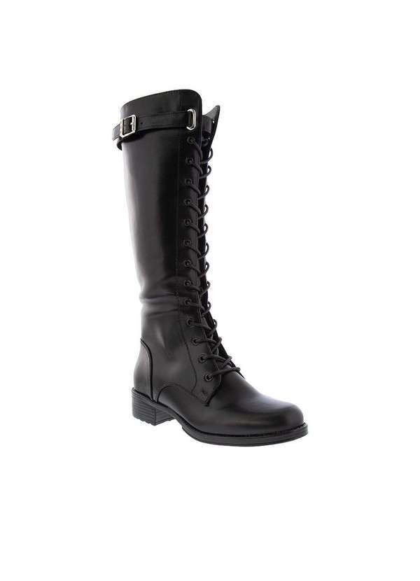 Mooncity - Bota Montaria Mooncity Salto Bloco Detalhe Recortes Preto Preto