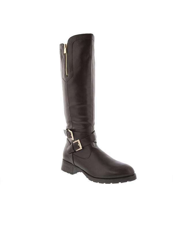 Mooncity - Bota Montaria Mooncity Salto Bloco Detalhe Zíper Fivela Marrom Marrom