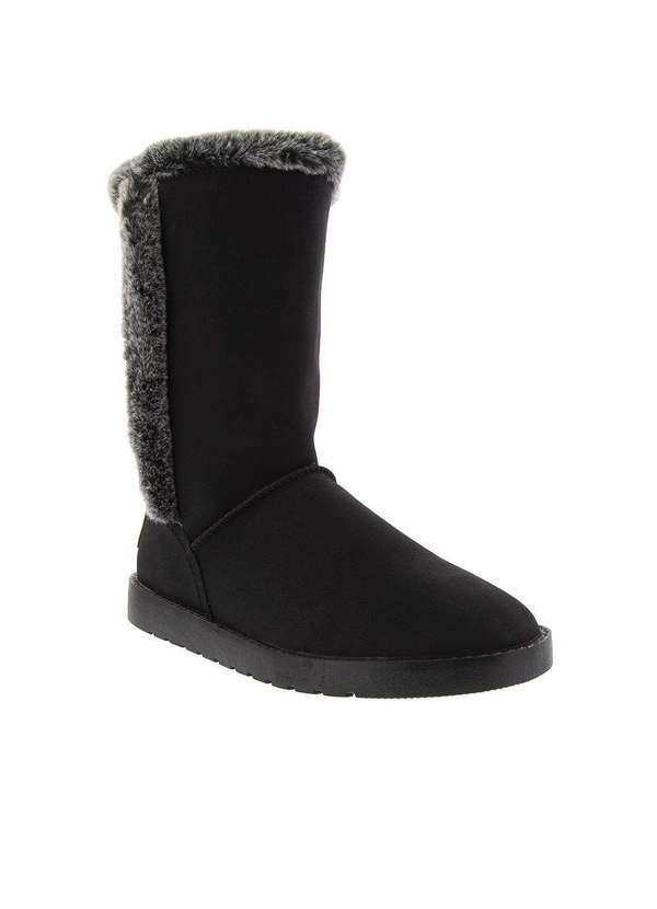 Mooncity - Bota Mooncity Flatform Peluciada Nobuck Preto Preto
