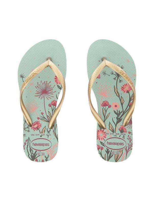 Havaianas - Chinelo Havaianas Slim Organic Metalizado Dourado Azul