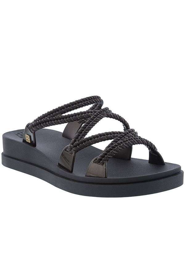 Zaxy - Slide Zaxy Anabela Camila de Lucas Tiras Tressê Preto Preto