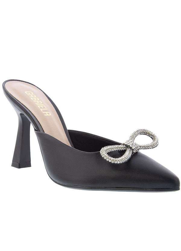 Gabriela - Mule Gabriela Salto Fino Detalhe Laço Strass Preto Preto