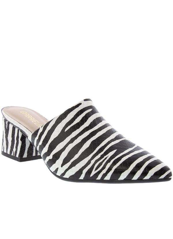 Gabriela - Mule Gabriela Salto Grosso Animal Print Preto Branco