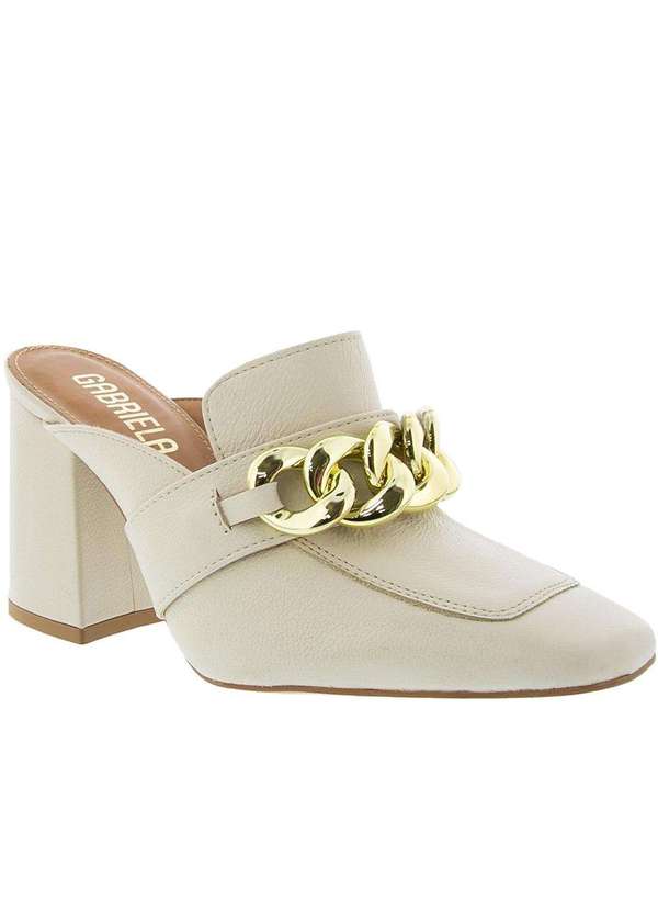 Gabriela - Mule Gabriela Salto Grosso com Aplicações Couro Off White Off-White 1