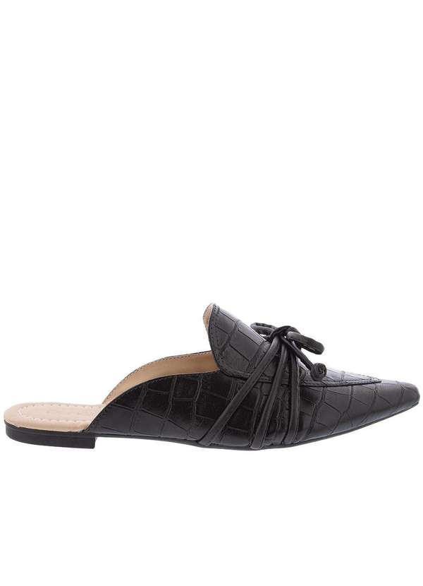 Penelope - Mule Penélope Detalhe Laço Textura Croco Preto Preto 3