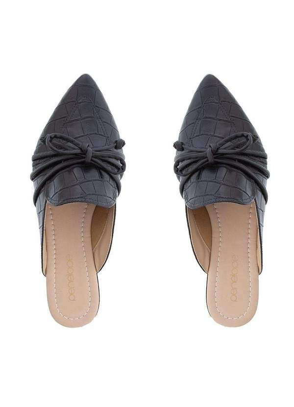 Penelope - Mule Penélope Detalhe Laço Textura Croco Preto Preto 5