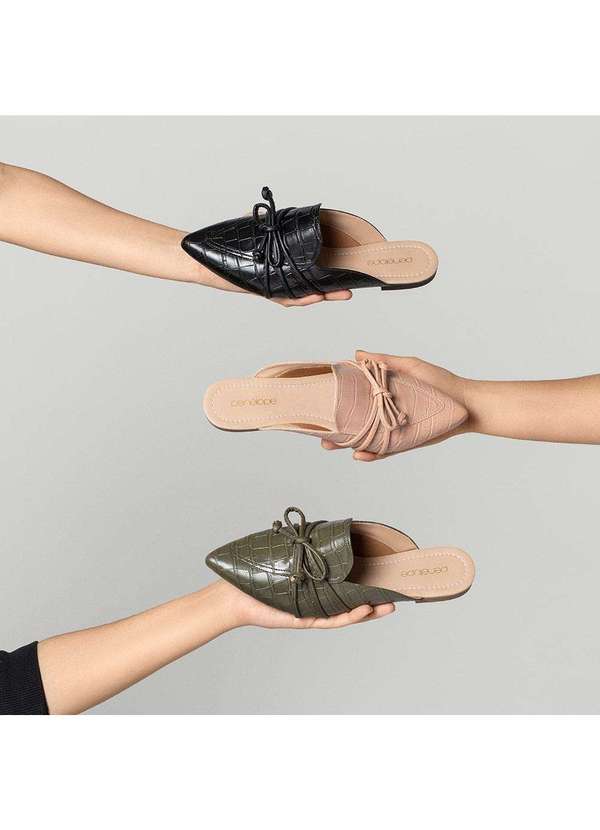 Penelope - Mule Penélope Detalhe Laço Textura Croco Preto Preto 6