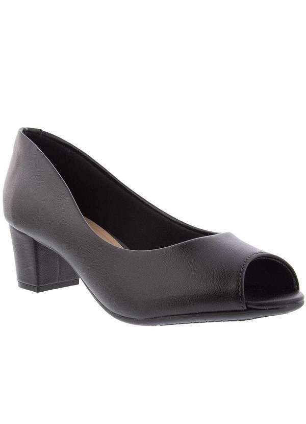 Beira Rio Conforto - Peep Toe Beira Rio Salto Grosso Pespontos Preto Preto