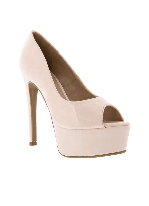 Gabriela - Peep Toe Gabriela Meia Pata Pespontos Verniz Rosa Nude