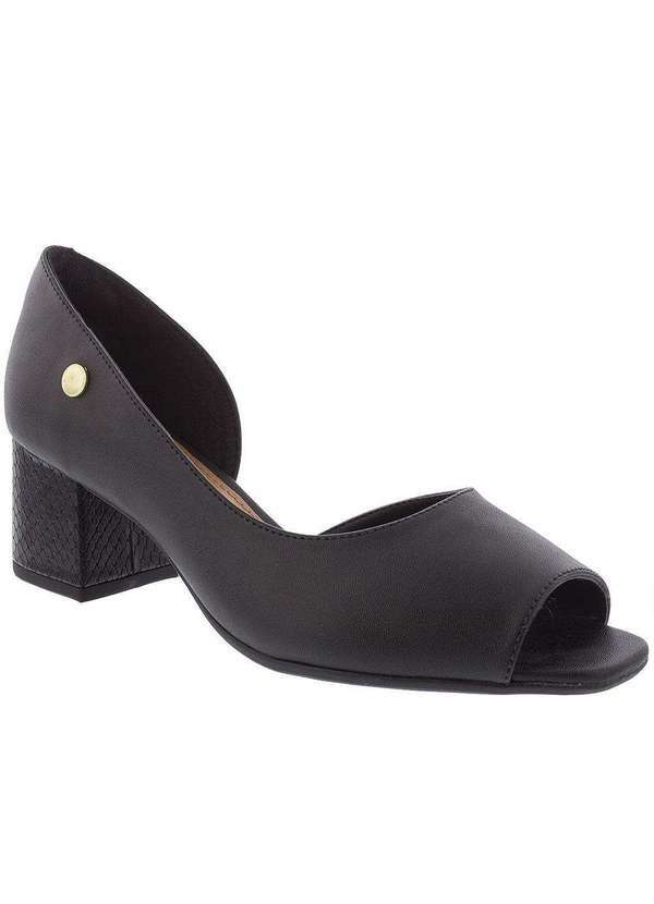 Gabriela - Peep Toe Gabriela Salto Grosso Textura Snake Preto Preto