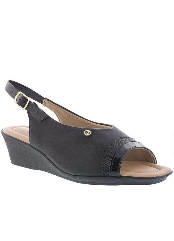 Piccadilly - Peep Toe Piccadilly Aberto Anabela Detalhe Verniz Preto Preto