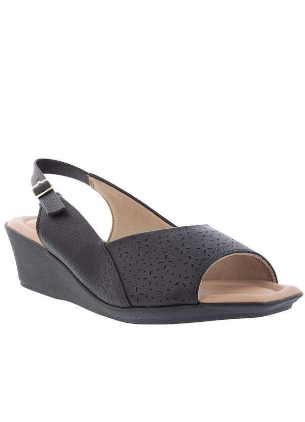 Piccadilly - Peep Toe Piccadilly Aberto Anabela Perfuros Preto Preto