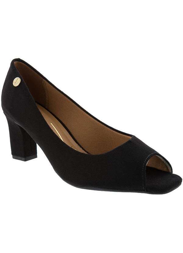 Vizzano - Peep Toe Vizzano Salto Grosso Camurça Preto Preto
