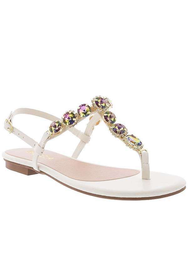 Gabriela - Rasteira Gabriela Detalhe Pedraria Off White Off-White